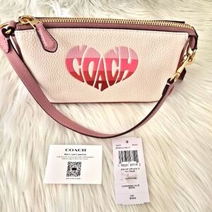 COACH NOLITA 19 Wristlet Chalk Pebbled Leather Stripe Heart Motif CA797
